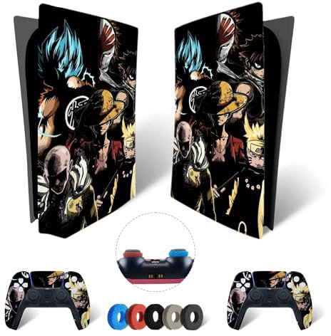 MaD Vision® Extra-Haltbares Skin-Set aus Vinyl für PS5 Disc + 5 Paar Aiming Rings | Kratzfestes Aufkleber-Set für Playstation 5 + 2 Controllers – für Anime Design