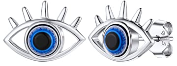 Boucles d'oreilles Oeil d horus Blanc Entouré Zirconium Pierre de Lune Bleu Clou d oreille Puces Argent 925 Bleu Cil Bijoux Cadeau pour Fetes des Meres Jeune Fille