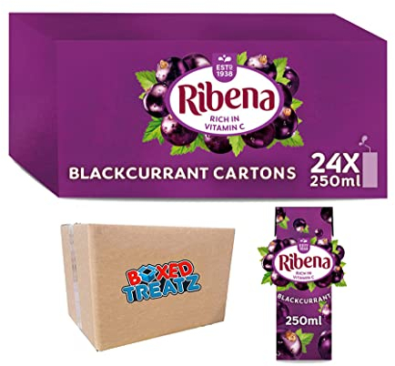 Ribena Blackcurrant Flavour Fruit Juice 24x 250ml Real Fruit | Rich In Vitamin C | No Artificial Colours or Flavours | Ready To Drink Boxed Treatz