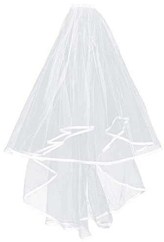 AUSUAYA Hochzeit Brautschleier, Frauen einfache Tüll Kathedrale Schleier für Bachelorette Party und Hochzeit Hen Party W-V-1 (Kurz - Weiß - 2 Etagen 31,4/ 80cm)
