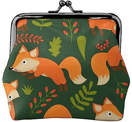 Porte-monnaie mignon en cuir avec motif renard et fleur - Noir - Taille unique, Noir , Taille unique, Mode