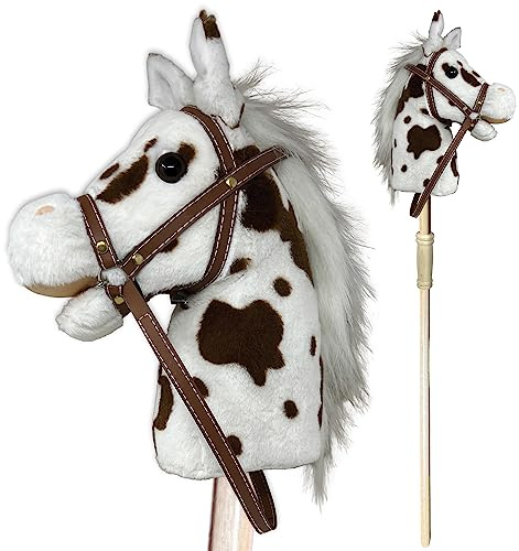 Nature Bound Stick Horse | Plush Handcrafted Hobby Horse | Stick Pony Provides Fun Pretend Play for Toddlers & Preschoolers | Handsewn, Wood, Sound Effects | Pinto Style