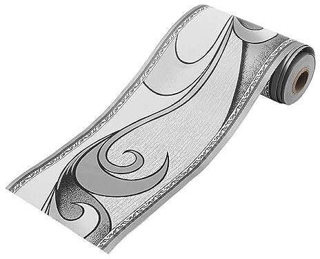 WEISIPU 4X39310M Self Adhesive Waterproof Wallpaper Border 3D Pattern Wall Decor Removable Kitchen Bathroom Tiles Sticker (Silver)