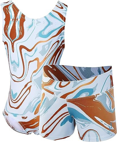 Dancina Turnanzug für Mädchen 2-teiliges Set Gymnastikanzug mit Hose für Kinder 152/158 Aqua/Bronze