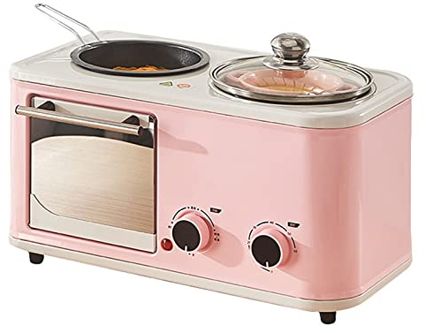 SUICRA Panificatrice 3 in 1 Breakfast Maker Bread Toaster for Sandwiches Maker Electric Mini Oven Multifunctional Pancake Maker Frying Pan Machine (Color : Pink)