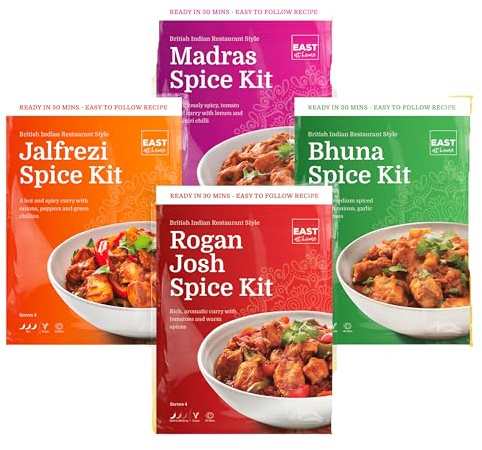 East At Home 4 Curry Spice Kit 4 Pack | Make Restaurant Quality Curry in 30 Minutes | Each Spice Kit Serves 4 | Makes 16 Portions | Vegan | Gluten-Free
