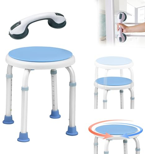 ACXIN Tabouret de douche réglable en hauteur et poignée antidérapante, pivotant à 360°, charge maximale de 136 kg, pour personnes âgées et femmes enceintes (chaise + poignée)