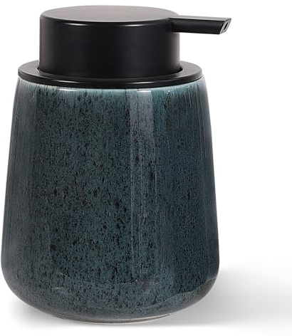 Autumnlife Seifenspender Keramik Spülmittelspender Dunkelblau, 350ml Nachfüllbar Seifenspender mit Groß Pumpenkopf, Steingut Soap Dispenser Geeignet für Bad, Küche- Blau Spülispender