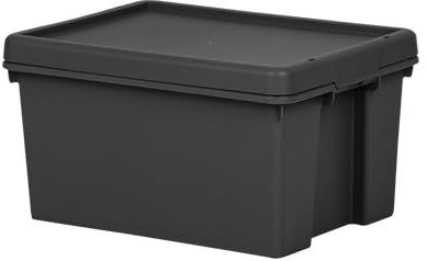 Wham Bam - Cajas de almacenamiento con tapas, de plástico, color negro, resistentes, recicladas (16 L)