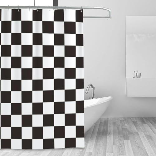 3D Rideau de Douche 180 x 200 cm Damier, Rideau Douche Plaid Noir et Blanc Anti Moisissure Imperméable Polyester Tissu Rideaux de Douche pour Baignoire Salle de Bain, avec 12 Crochets a7879