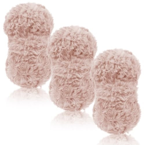 LEREATI Plüschwolle 3 x 100g Fransengarn Weiche Flauschige Wolle Dicke Plush Yarn Fluffy Yarn Fransenwolle zum Häkeln & Stricken Tasche, Hüte, Decken, Pelziges Objekt (Milch-Aprikose)