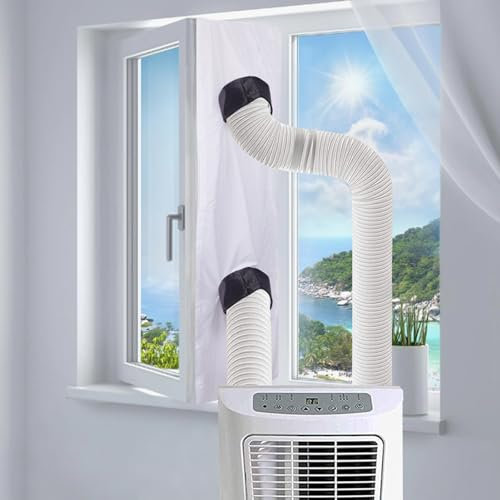 Air Conditioner Window Kit,Aircon Window Seal Kit for Portable Air Conditioner and Tumble Dryer,Air Con Window Seal with Drawstring,Air Conditioning Window Seal Kit No Need to Drill-Universal