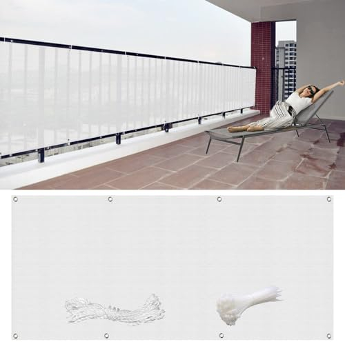 GAIFNAG Balkon Sichtschutz/Balkonbespannung 135 x 1000 cm Blickdichte Balkonbespannung, Balkon Sichtschutz Windschutz Uv-Schutz Ohne Bohren, Sichtschutz für Balkon Terrasse Garten, Weiß