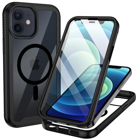 XTCASE Coque pour iPhone 12/12 Pro Magnétique Compatible avec MagSafe, 360 Degrés Intégrale Protégé Téléphone Etui avec intégré Protection écran, Antichoc Anti-Rayures Anti-jaunissement, Noir