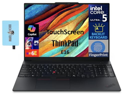 Lenovo ThinkPad E16 Business Laptop 16 Touch IPS WUXGA Display (Intel Ultra 5-225U, 16GB DDR5, 1TB PCIe SSD, Intel Graphics, Backlit KB, Fingerprint, Win 11 Pro) with Dockztorm Hub