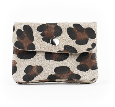 lePelou kleines Leder Portemonnaie mit Druckknopf, Geldbörse aus Leder, Kleiner Geldbeutel, Portmonee, Brieftasche mit Druckknopf (Leo beige)