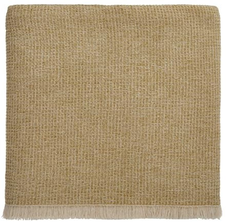 URBANARA Raiana Wolldecke 130x175 cm I 100% Wolle (Merino) Made in EU Woolmark-Zertifiziert I Warme Schafwolldecke mit Waffelpique & Fransen I Schurwolldecke Kuscheldecke Plaid I Olivgrün