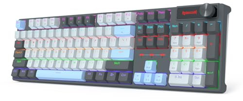 Redragon K718 Tastiera da Gioco Cablate 104 Tasti, Retroilluminazione Rainbow, Controllo Dedicato, Schiuma Fonoassorbente, Hot-Swap, Interruttore Rosso, US Layout