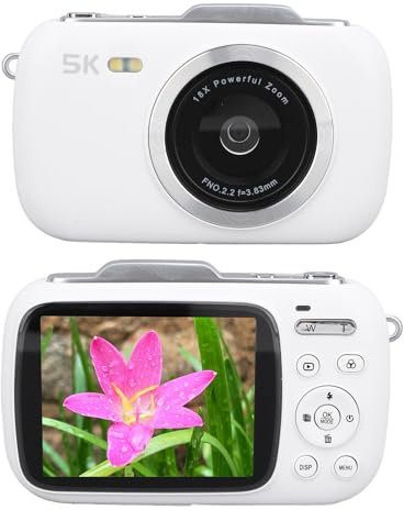 Digital Camera, 5K 80MP Point and Shoot Camera with 18X Digital Zoom & Anti Shake, 2.8'' IPS Screen Small Rechargeable Compact Camera for Photography Travel and Vlogging (White)