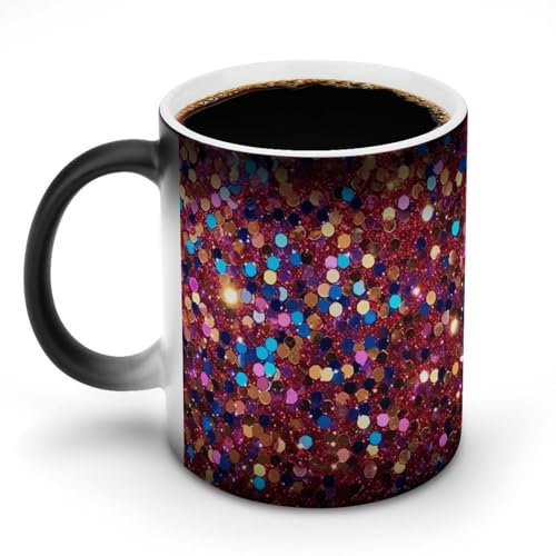 QMNVBDS Tasse à café à motif pailleté qui change de couleur - Tasse à café amusante en céramique - Tasse à café fantaisie à changement de chaleur - Tasse en céramique amusante - Tasses mignonnes