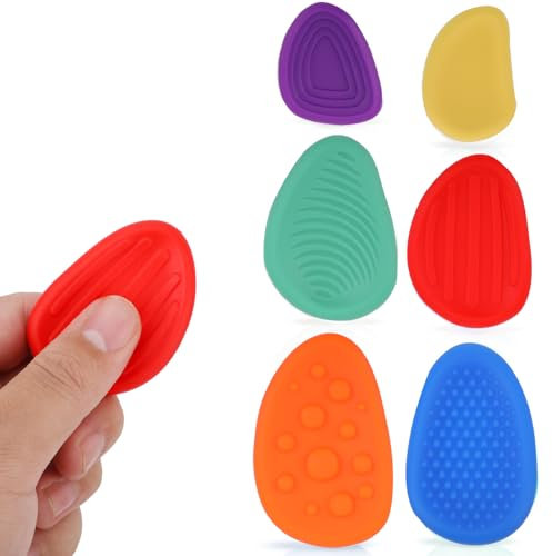 6 Stück Zappelspielzeug, Sensorischer Stein Silikon Zappelspielzeug für Erwachsene Leise Bunt Strukturierte Handschmeichler Zappel-Stressspielzeug zum Beruhigen Büro Zuhause Geschenk