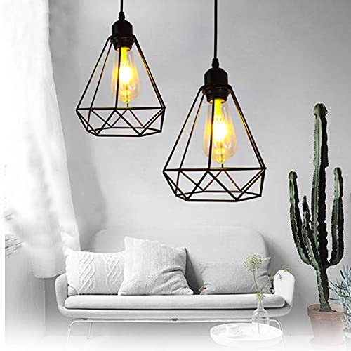 M.J COMFY-LIFE 2Pcs Lampshade 20x21cm Industrial Geometric Lampshade Metal Wire Basket Cage Lampshade Industrial Retro Cage Lampshade for Bedroom Living Room Corridor Restaurant Kitchen Black