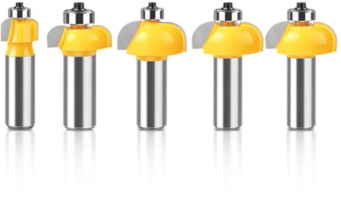 WSOOX 5PCS Edge Forming Cove Router Bits by 1/2 Shank Moulding Router bits for Woodworking Radius:1/8,1/4,5/16,3/8 ,1/2.