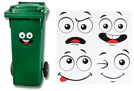 3 PAGEN® Wheelie Bin Stickers with Faces - Sticker for the Wheelie Bin - Funny Stickers Wheelie Bin - Size 15 x 15 cm - 4 Original Face Designs - Self-Adhesive, Waterproof & Durable - Pack of 4