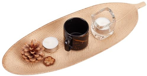 GORGECRAFT Vassoio Decorativo in Legno A Forma di Foglia da 40cm Vassoio da Portata in Legno Vassoio da Portata in Legno Portacandele con Mandorle Sbiancate Ciotola con Foglie per Servire Cibo