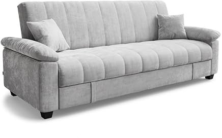 DAKO® Veronica 3-Seater Sofa Bed with Storage – Pull-Out Sleeper in Cream or Grey – Modern Upholstered Sofa for Living Room or Guest Room – Compact & Comfortable Design (Grey)