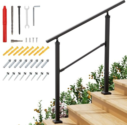 INMOZATA Outdoor Handrails for Stairs, Black Wrought Iron Handrails for Outdoor Steps, Outdoor Grab Rails for Elderly Outside Steps Garden Exterior Hand Rails (2 to 3 Steps)