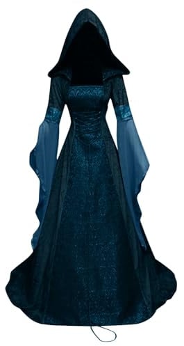 Halloween Damen Mittelalter Renaissance mit Kapuze Kleidung Gothic Kleid Elegante Party Festlich Cosplay Karneval Kostüm Viktorianischen Kleider