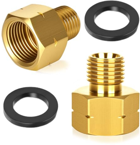 Rzspher Lot de 2 adaptateurs de gaz, 3/8 vers 1/4 en laiton, raccord de bouteille de gaz, raccord de tuyau d'étanchéité, filetage intérieur 3/8 x AG 1/4, pour réchaud à gaz, réchaud de camping