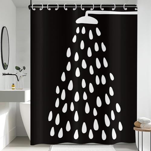 Hnmdmyi Rideau de Douche Noir et Blanc 180x200, Pommeau de Douche Moderne et Amusant et Gouttes d'eau Tissu Polyester imperméable Rideau de Baignoire Lavable pour Salle de Bain avec Crochets