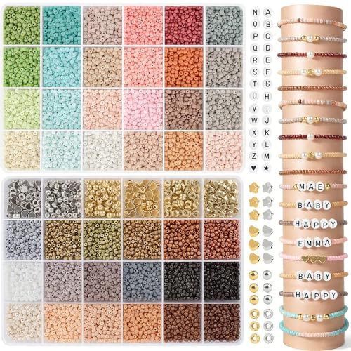 Abalorios para Hacer Pulseras 48 Colores 3mm para pulseras Cuentas Arcilla Polimérica Cuentas de Cristal, Cuentas de Letras Cuentas de Vidrio, Cuentas para pulseras DIY-Manualidades Regalo Cumpleaños