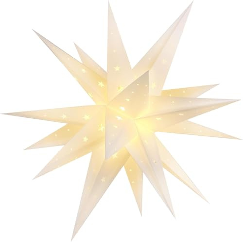 3D Weihnachtsstern Beleuchtet, 45cm LED Außenstern mit Timer für Innen und Außenbereich, Warmweiß Hängender Adventsstern Leuchtsternc, Lichterstern für Weihnachtsdeko an Veranda, Zimmer und Party