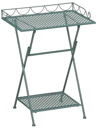 MICA Decorations Marseille Balkontisch – Pflanzenregal – 50 x 38 x 68 cm – Beistelltisch – Wetterfestes Eisen – Balkon Möbel – Grün