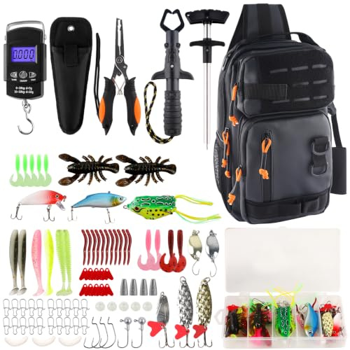 NewBEP Zaino da Pesca con Scatole per Attrezzatura, Kit di Strumenti da Pesca, Borsa da Spalla Leggera per Esterni Resistente all'Acqua con Supporto per Canna da Pesca, Regalo per Pescatore Acqua