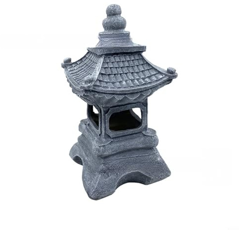 CashMuch Outdoor Solar Pagode Statue Grau Stein Finish Harz Japanische Laterne mit beflocktem Moos Detail für Garten Landschaft Wetterfest Design