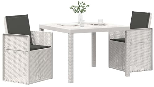 vidaXL Garten Essgruppe mit Kissen 3 pcs Weiß und Anthrazit PP, Stilvolle Moderne Essgruppe, wetterbeständiger Tisch für den Außenbereich mit Stühlen, funktionale Terrassenkollektion für den Garten