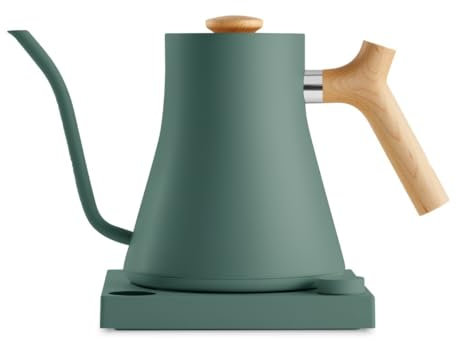 Fellow Stagg EKG Electric Gooseneck Kettle - Pour-Over Coffee and Tea Pot, Stainless Steel, Quick Heating, Smoke Green with Maple Wood Handle, 0.9 Liter