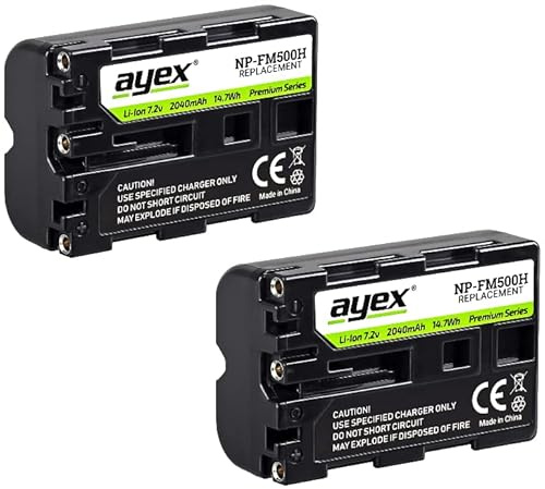 ayex NP-FM500H Akku 2er Set Kompatibel mit Sony z.B. SLT-A99 II A99 A77 A100 A500 A560 A700 A850 A900, 2040 mAh