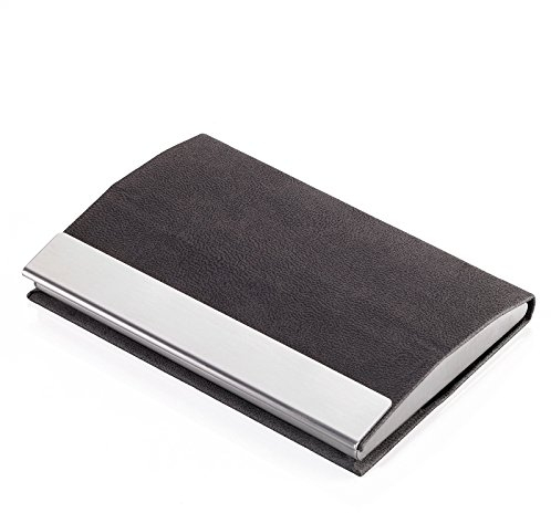 TROIKA KARTENETUI zum AUFSTELLEN - CARD STAND - CDC15-04/ST - Edelstahl, gebürstet - graues PU - Magnetverschluß - das Original von TROIKA