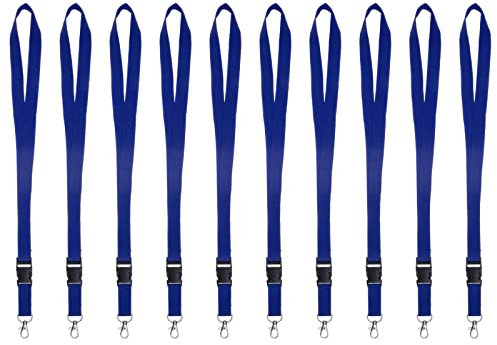 Karteo Schlüsselband mit Karabinerhaken und Schnalle marineblau [10 Stück] unbedruckt zum Umhängen für Ausweise Autoschlüssel Zugangskarten