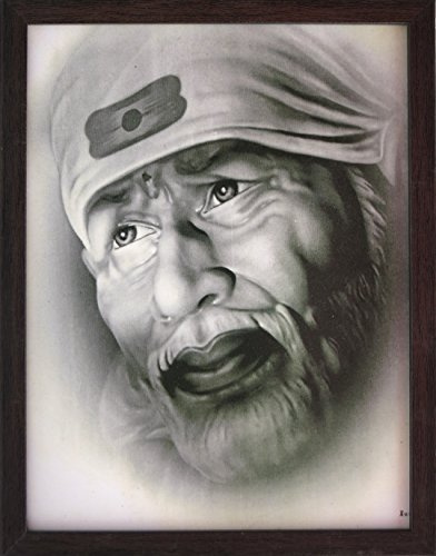 Handicraft Store Sai Baba sieht mit weißem Bart in diesem weißen Bild, Sai Baba Poster-Bild mit Rahmen, ein Muss für Heimdekor/Büros und Geschenkzwecke.
