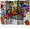 RAUMTEILER/PARAVENT B&D XXL Raumteiler Graffiti Foto Paravent 225x172 cm beidseitig auf Vlies-Leinwand Bedruckt Trennwand Spanische Wand Sichtschutz Raumtrenner bunt rot gelb i-A-0103-z-c