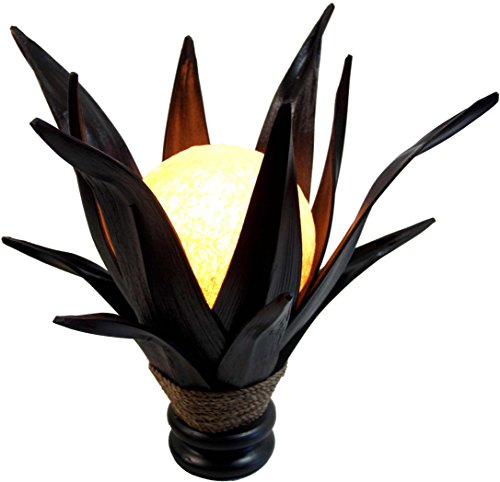GURU SHOP Palmenblatt Lotus Tischlampe/Tischleuchte, in Bali Handgemacht aus Naturmaterial, Palmholz - Modell Palmera 9, 40x40x40 cm