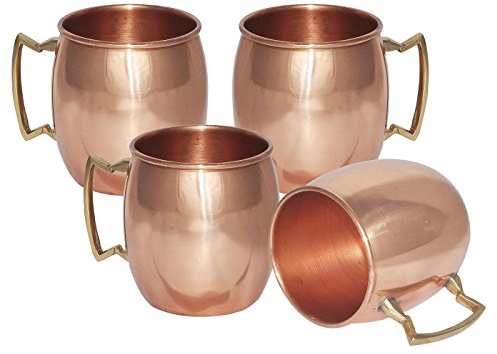 Terashopee Set of 4, Solid Copper Mug for Moscow Mules 550 ML / 18 oz - 100% Pure Copper Lacquered Finish