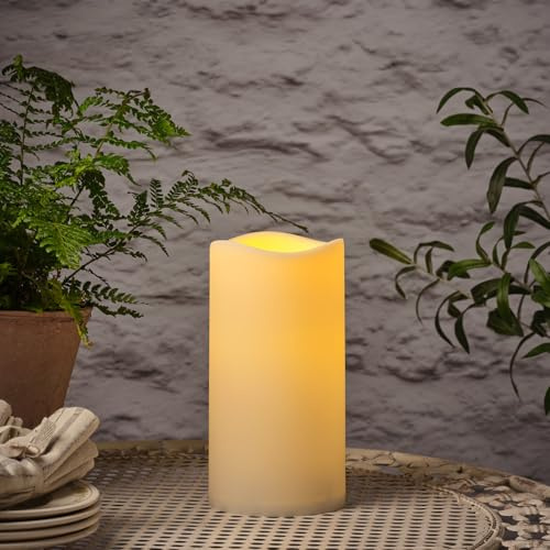 Lights4fun 2er Set Außenkerze mit Timer 22,5cm Gartendeko Batteriebetrieb Outdoor Kerze