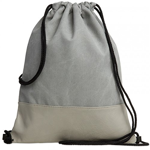 Caspar Echt Leder Beutel unisex Baumwoll Canvas Turnbeutel im Vintage Retro Style - SIGNATURE LINE - Modell No.714 - Made in Italy, Farbe:hellgrau, Größe:One Size